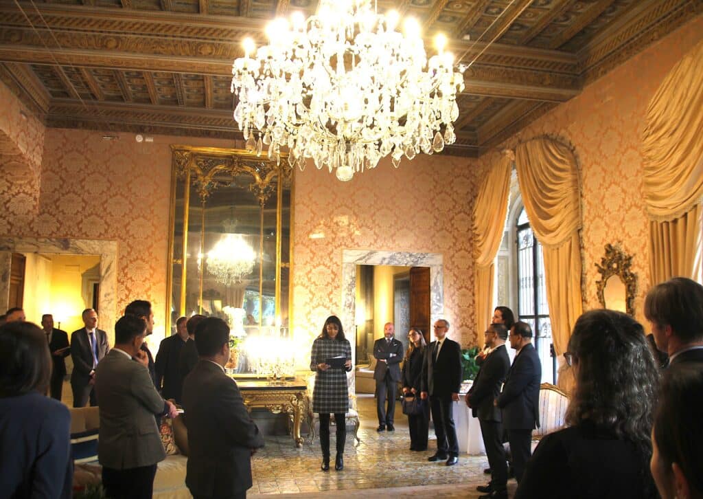 Soumya Silva, Senior Legal Affairs Advisor Office to Monitor & Combat Trafficking in Persons U.S. Department of State, addressing attendees at a reception hosted at the US Ambassador’s Residence